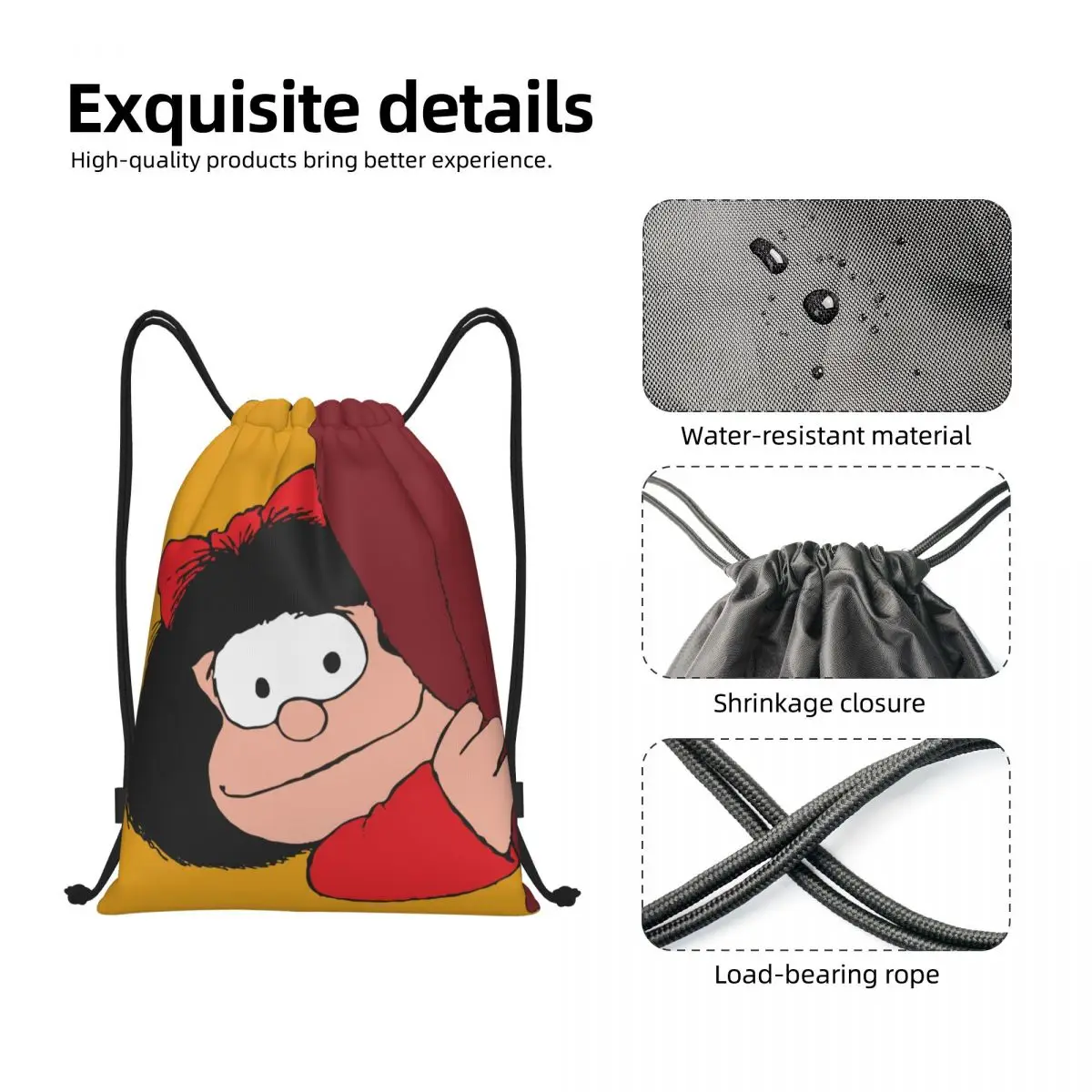 Mafalda Is Peeking zaino con coulisse donna uomo palestra Sport Sackpack pieghevole Quino Comic Cartoon Training Bag Sack