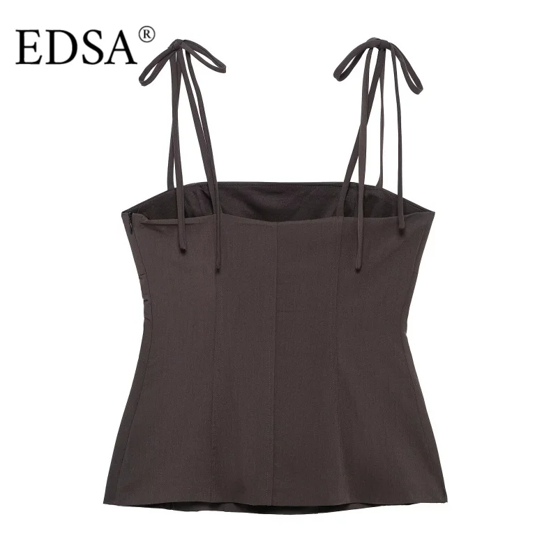 EDSA femmes chemisier extensible avec bretelles arcs décolleté droit fermeture éclair latérale été Sexy dos nu femmes hauts
