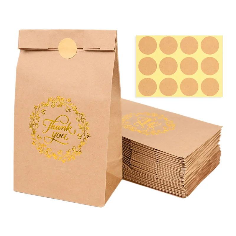 

Kraft Paper Bags Thank You Gift Packaging Bag With Sticker Wedding Candy Cookies Recyclable Takeaway Bag Kids Birthday Decor 12p