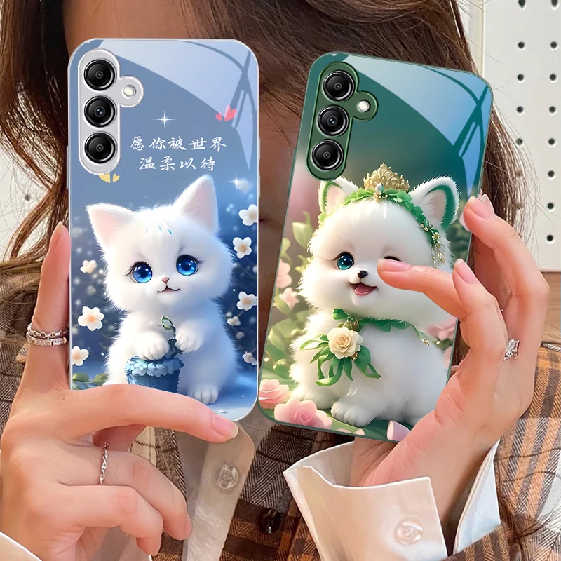 

Cute Little Dog Green For Samsung Galaxy A14 4G 20 30 52 20S 21S 22 A32 33 34 42 50 51 53 54 70 71 72 73 5G Glass Phone Case