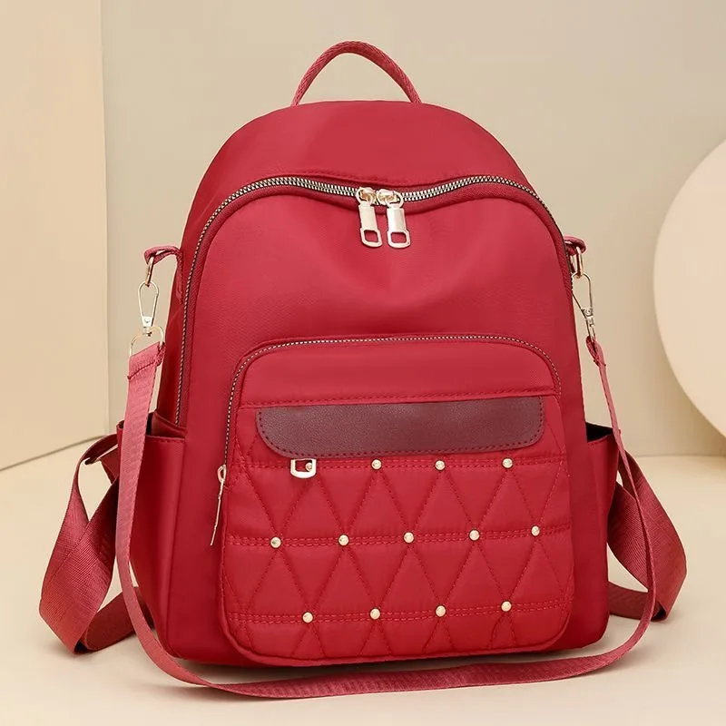 Backpack Women Diamond Check Embroidered Thread Riveted  Fashion Travel Bag  Casual Korean Female Travel Tote   Backpack