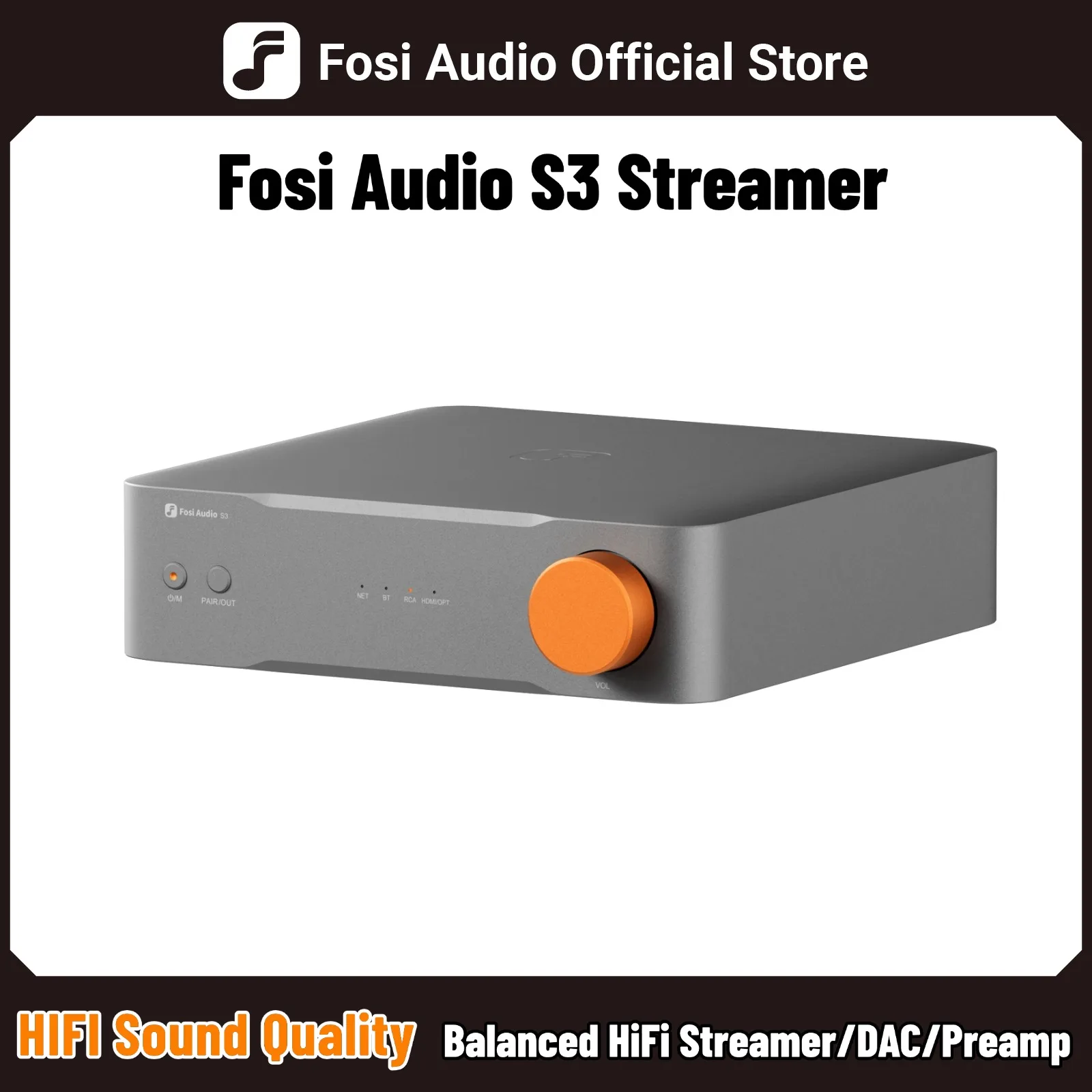 

Музыкальный стример Fosi Audio S3 HiFi с Bluetooth 5.3, ЦАП AKM4493SEQ, предусилителем и поддержкой сетевого воспроизведения музыки, совместимый с AirPlay2 и Google Cast