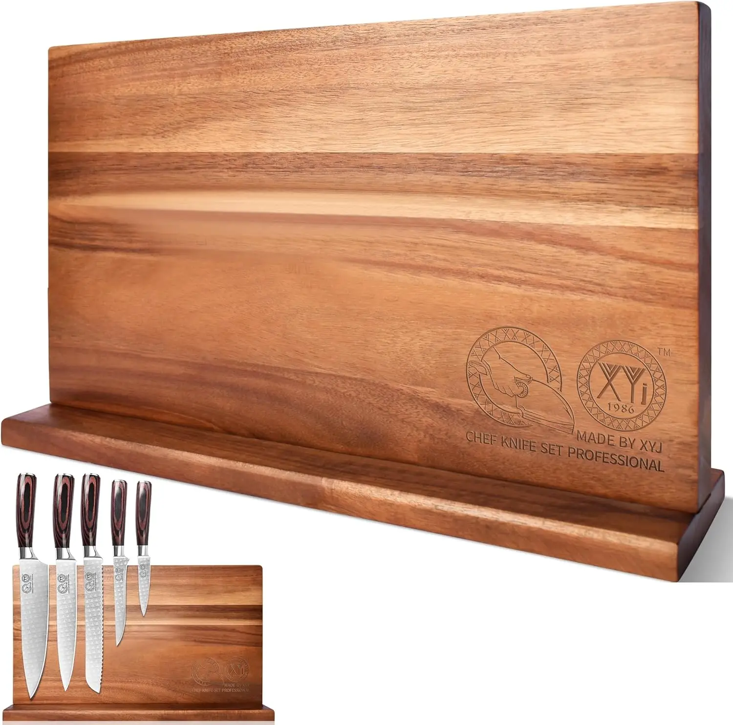 

Extra Large Magnetic Knife Block Acacia Wood Knife Set Holder Stand With Stronge Magnetic Strip Kitchen Knives Storage Rack