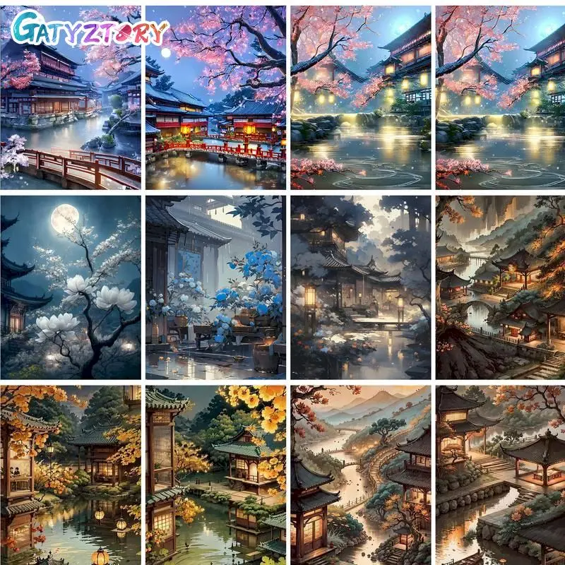 

GATYZTORY Courtyard Scenery DIY oil Painting By Numbers Kit acrylic paint by numbers diy Painting Numbers art on Canvas By Numbe