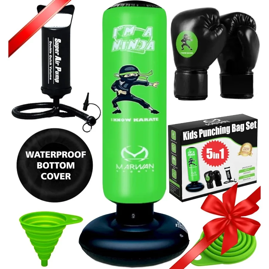 

Надувная боксерская груша 5-в-1 для детей от 4 до 12 лет включает боксерские перчатки. Прочная конструкция с быстрым отскоком для активных игр и снятия стресса.