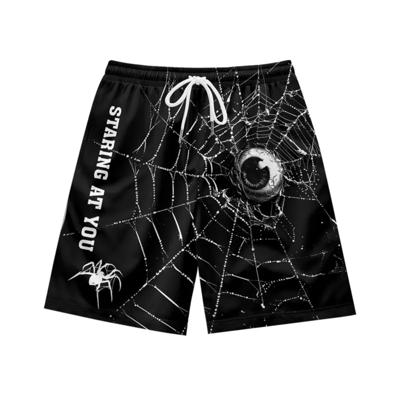 Spider web eyeball pattern creative design sense casual personality loose fashion summer men's drawstring sports shorts