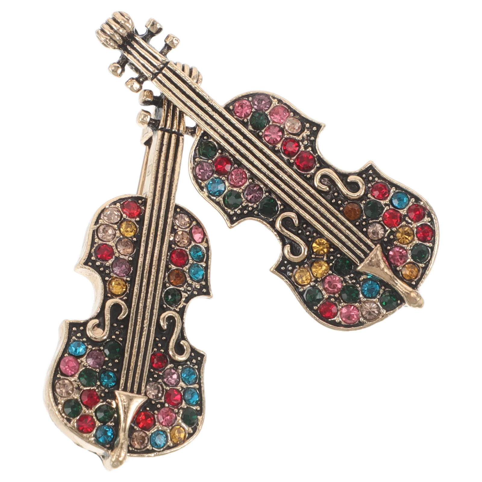 

2Pcs Elegant Violin Brooch for Women - Vintage Rhinestone Lapel Pin - Fashionable Clothing Accessory for Shawl Scarf Hat -