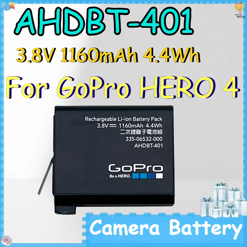 AHDBT-401 3.8V 1160mAh 4.4Wh Camera Battery for GoPro HERO 4 Long-lasting Lithium-ion Rechargeable Battery