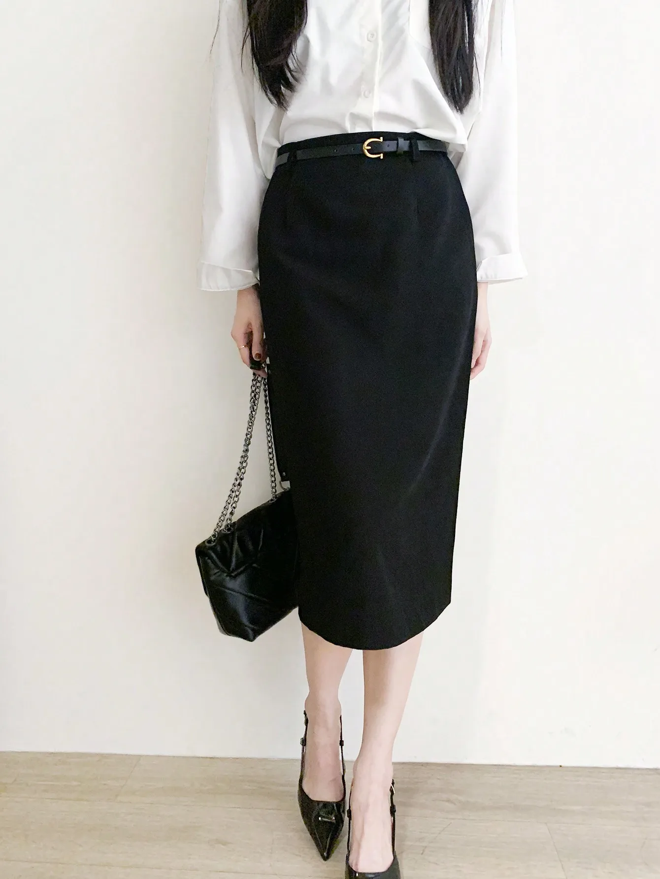 High-Waisted Suit for Women, Spring & Fall 2024 New Slit Straight Hip Skirt, A-Line Skirt, Mid-Length Skirt, Trendy (Including Belt)