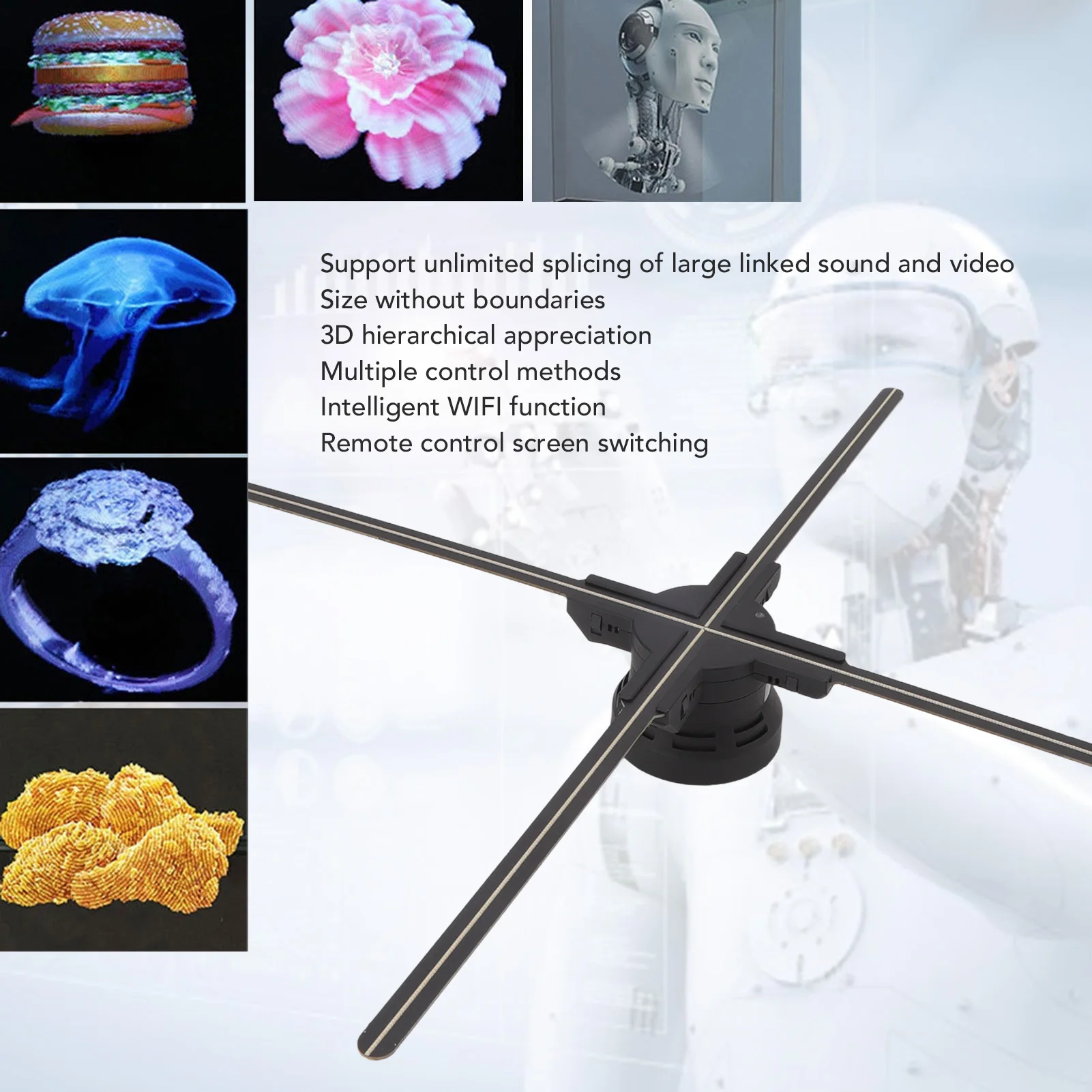 Hologram Projector 3D Hologram Advertising Display Holographic Fan Suitable for Commercial Shop Signs Casinos Parties