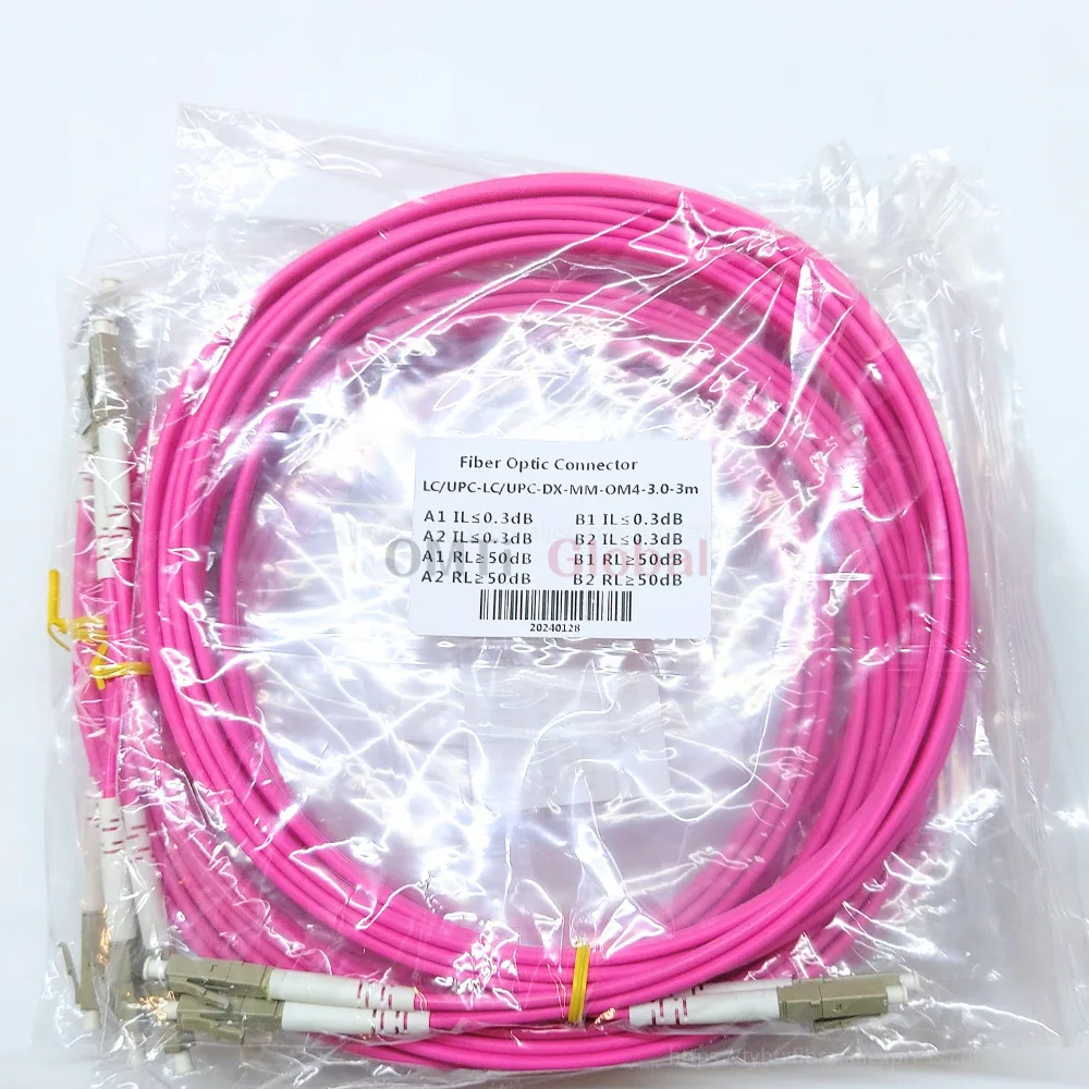 OMTiG 20pcs/lot LC-LC Multi-Mode OM4 1M/2M/3M/5M Fiber Cable 2.0/3.0mm Multimode Duplex LC-UPC Fiber Optical Jumper Patch Cord