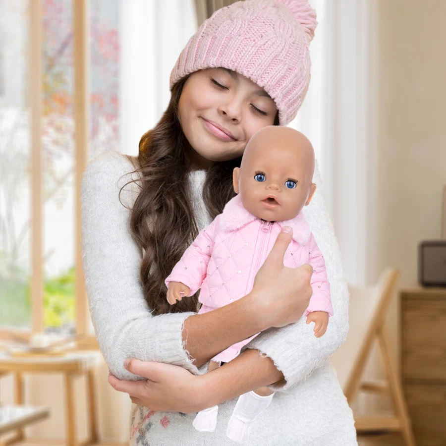 Doll Clothes for 18Inch 45cm Newborn Baby Doll Pink Jacket+Short Skirt Set for Reborn Doll American Doll Casual Wear Girl Gifts
