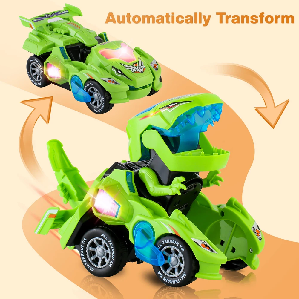 2 in 1 Deformation Car Toys Automatic Transform Robot Model Dinosaur With Light Music Early Educational Dino Toy For Boy Gift