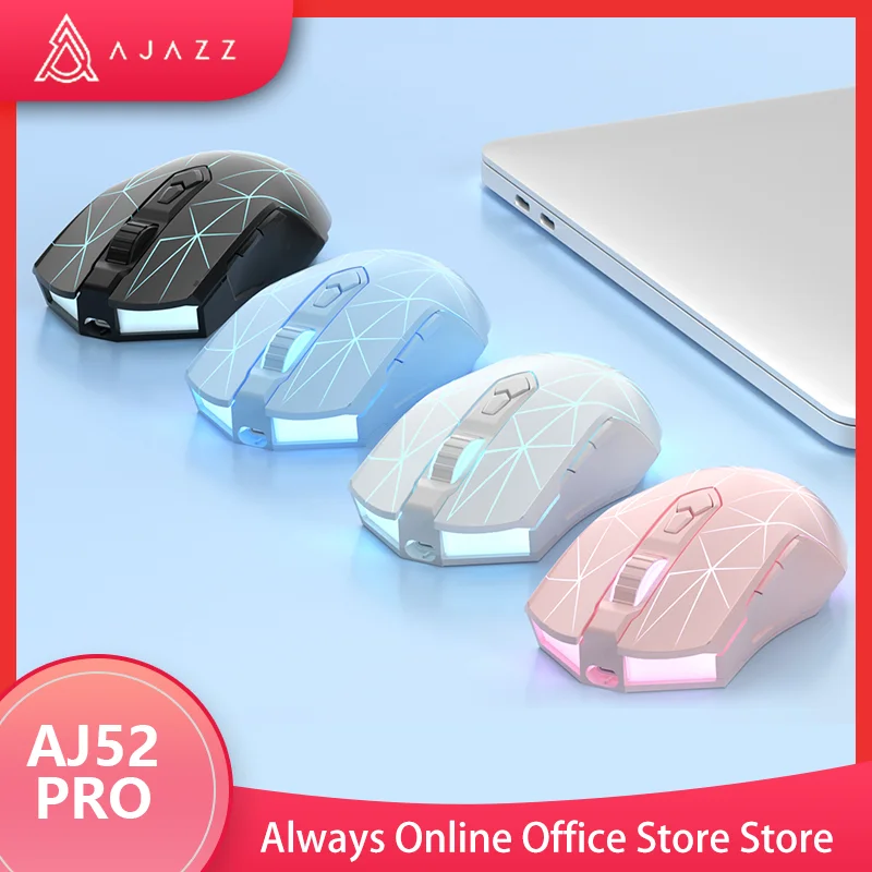 Ajazz Aj52 Pro Bluetooth Wired/Wireless 2.4G Mouse Rechargeable RGB Computer Mouse 4800 DPI Gaming Mouse Laptop PC Accessories