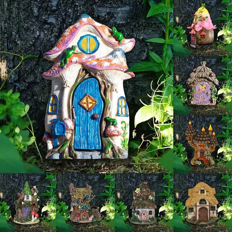Figuras de puerta de Gnomo de hadas en miniatura, escultura artística de madera, estatuas creativas de árbol para puerta de jardín, adornos, decoración de ventana del hogar