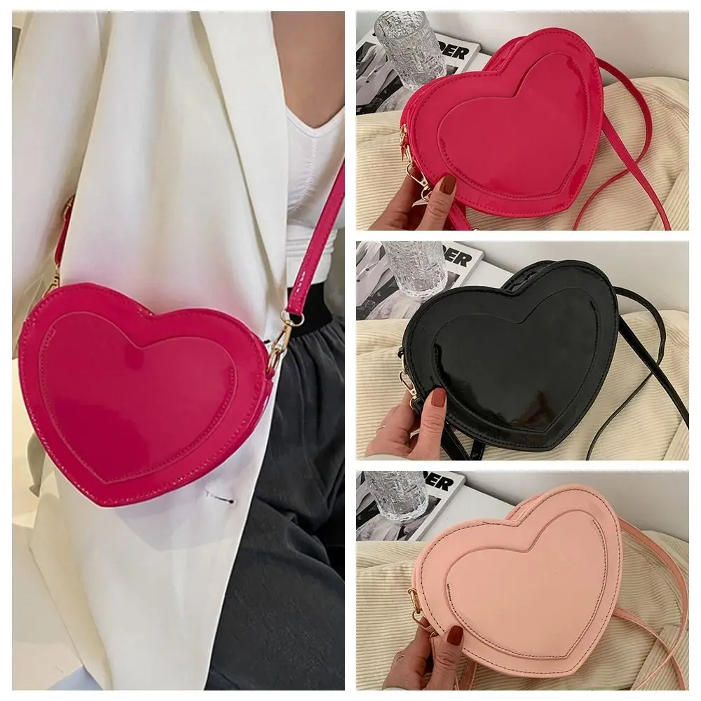 Love Heart Peach Heart Shaped Handbags Pink Adjustable Shoulder Strap Heart Shaped Coin Purses Pu Leather Coin Purses