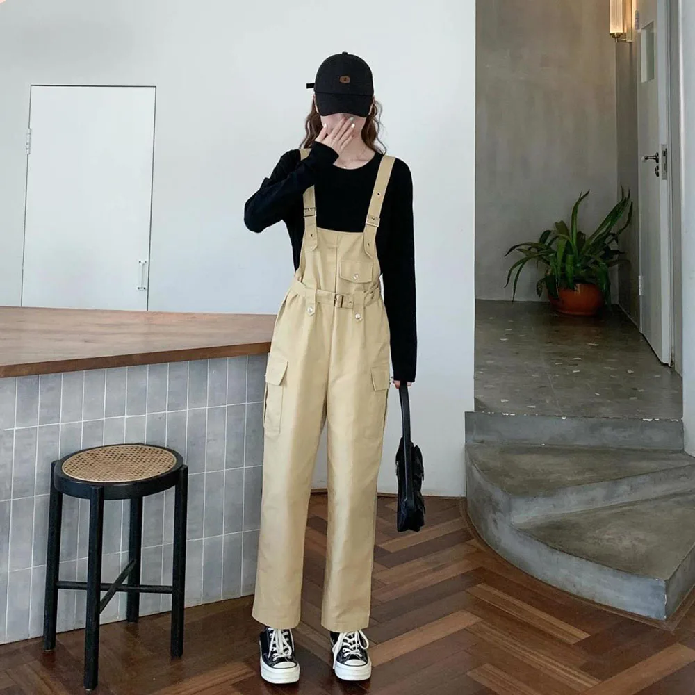 Online Celebrity Bib Suit Female Students Korean Version Of Loose And Slim Spring/Summer 2024 New Conjoined Wide-leg Pants Tide