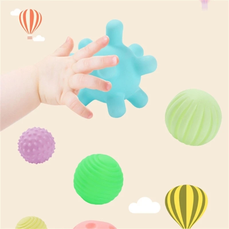 New 6Pcs Soft Sensory Balls Color Cognition Baby Fine Motor Skill Toy Embossed Ball Infant Teething Pain Relief