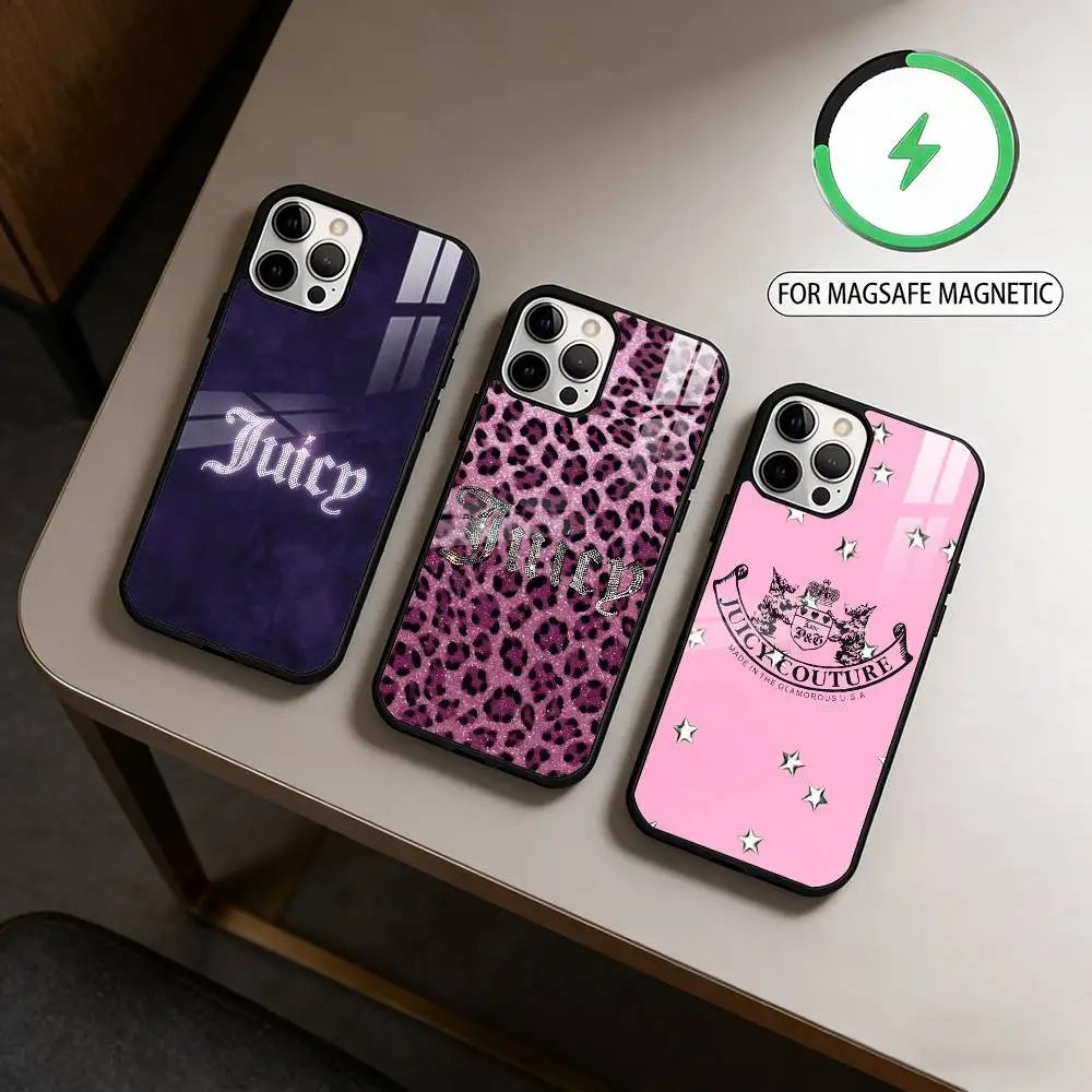 

P-Pink J-Juicys C-Coutures Magnetic For Magsafe Wireless Charging Phone Case For iPhone17,16,15,14,13,12,11 Plus,Pro Max