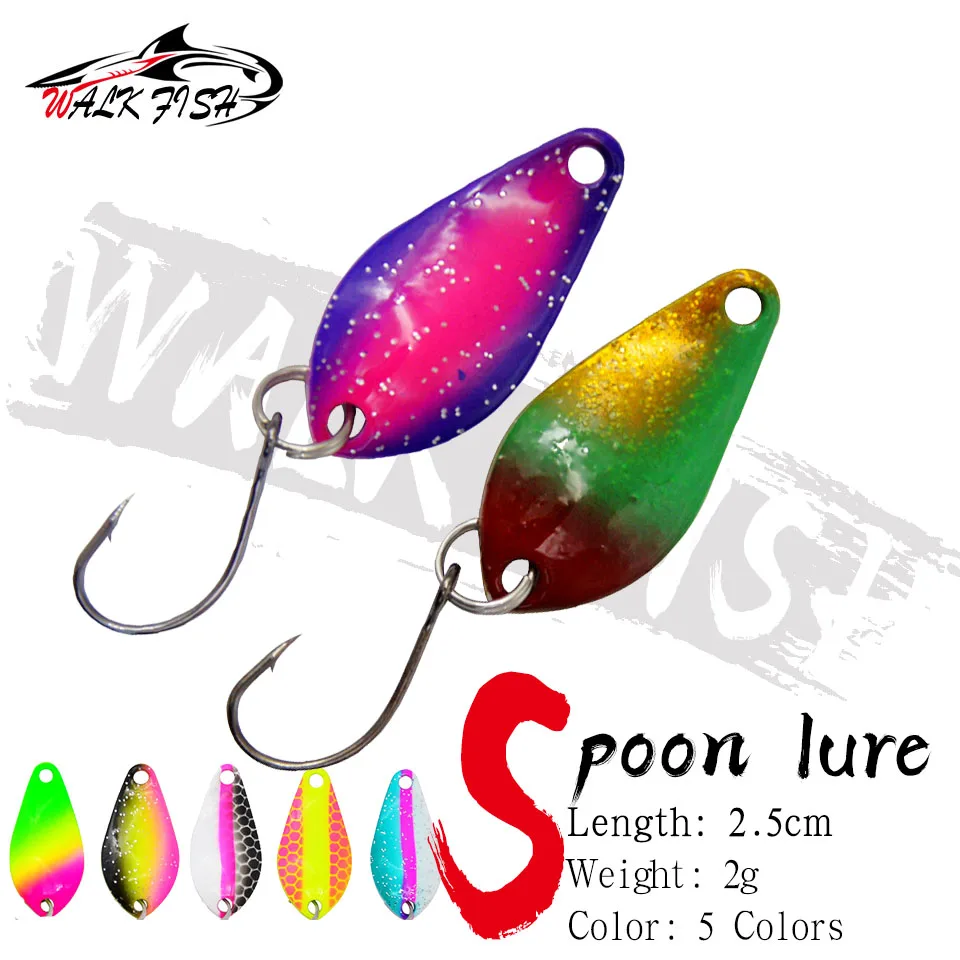 WALK FISH 1PCS Forelle Löffel Köder 2g 25mm Metall Angeln Köder Mit Einzel Haken Harten Köder lockt Forelle Barsch Chub Lachs