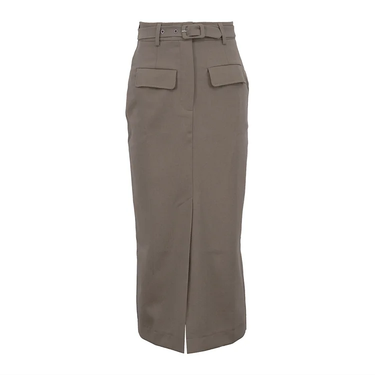 2026 Fashion Women's Skirt Bodycon High Waist Midi Skirt Elegant Classic Solid Slit Casual Pocket Straight Mid-Calf Skirt Female