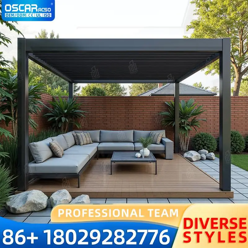 3x3m في الهواء الطلق حديقة مقاوم للماء الكهربائية مفتوحة/مغلقة سقف الظل العريشة مع إطارات الخشب/الألومنيوم للفناء الخلفي بجانب حمام السباحة Luxu #2