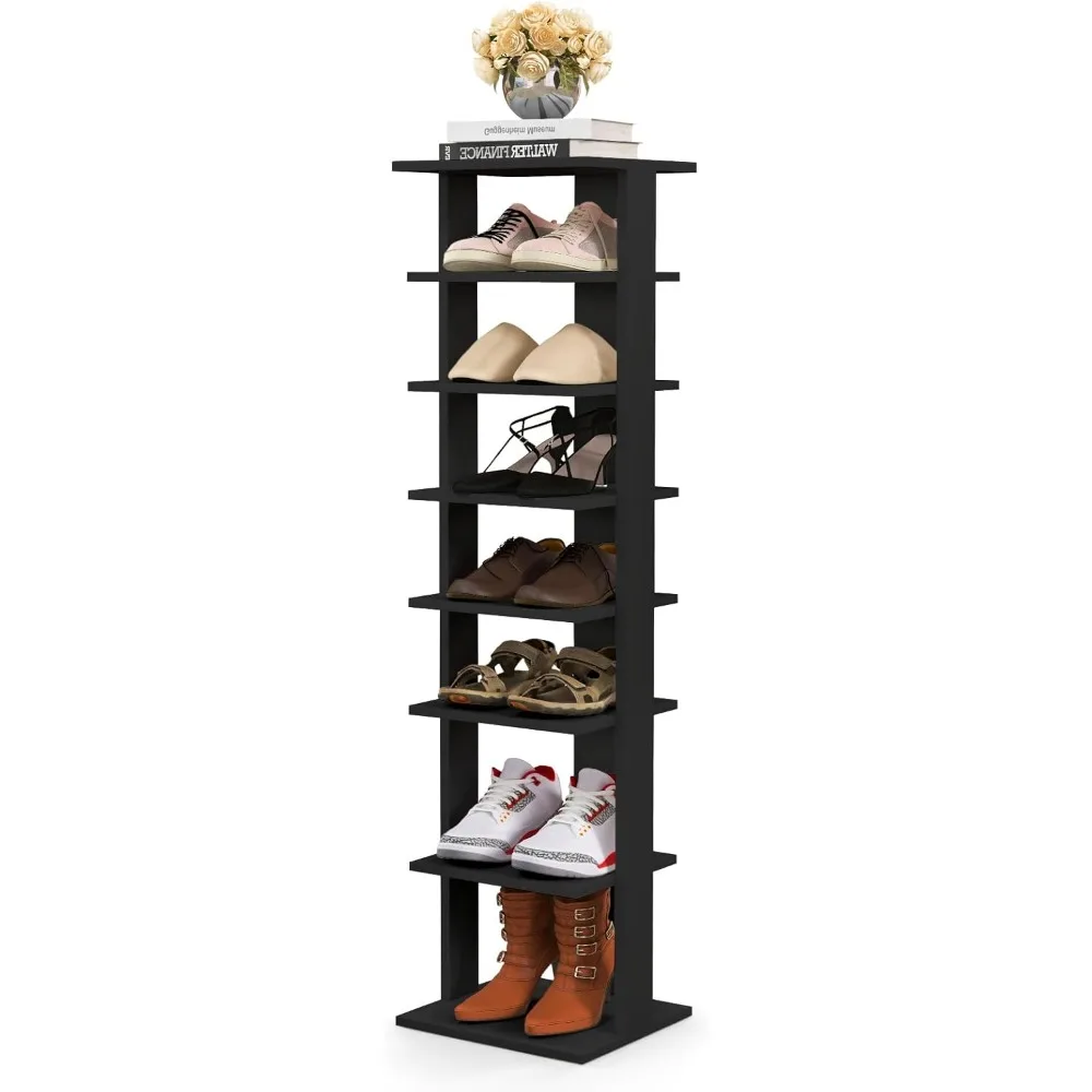

8-Tier Vertical Shoe Rack, Tall Narrow Shoe Storage Organizer with Removable Shelf for Boots, Space-Saving Shoe Stand