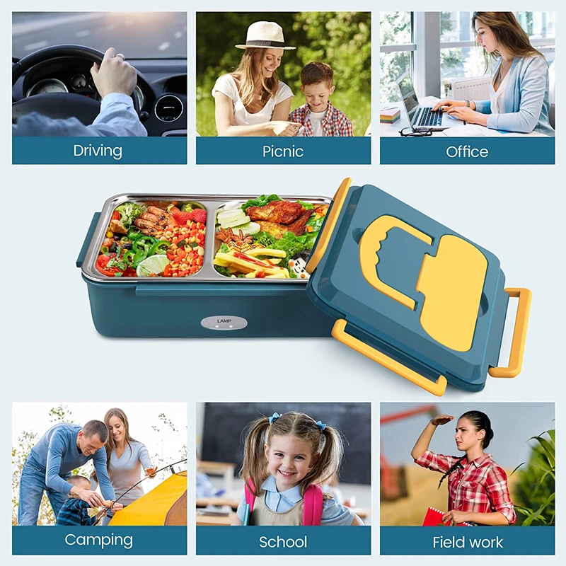 المحمولة الكهربائية علبة طعام للتسخين 1200 مللي وعاء العشاء كبير بدون ماء سريع كوك مانعة للتسرب سريعة الأرز وجبات الحساء للطلاب