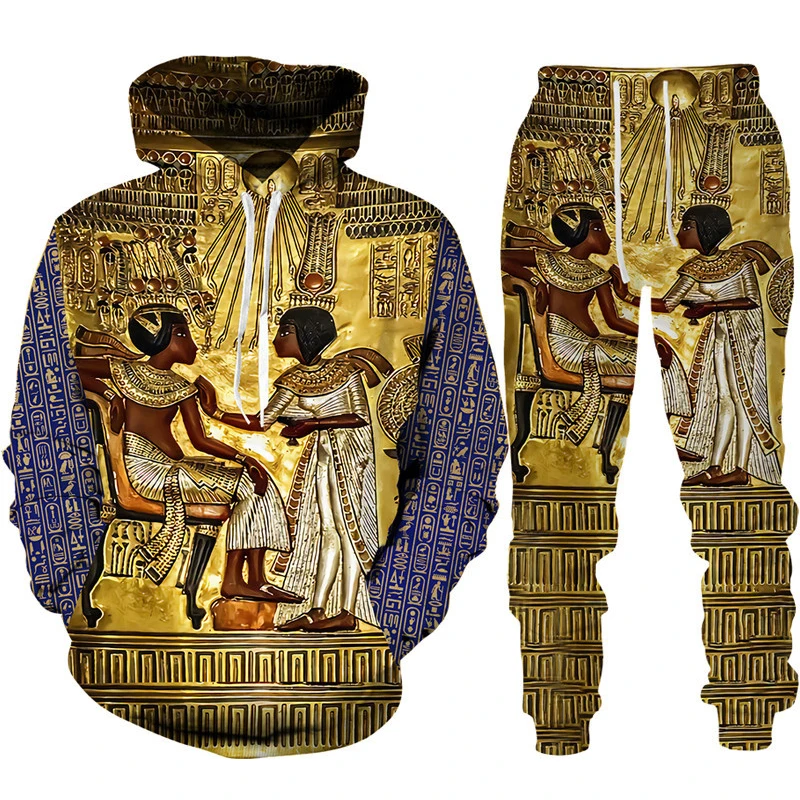 Vintage Ancient Horus Egyptian Style 3D Print Tracksuit Set Man Woman Hoodie+Pants 2pcs Set Oversized Casual Clothes Suits