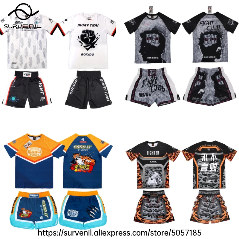 بدلة الملاكمة الرجال النساء الملاكمة التايلاندية كيك بوكسينغ القتال السراويل Rashguard مجموعة الرياضة اللياقة البدنية الصالة الرياضية فنون الدفاع عن النفس جيوجيتسو التدريب الملابس #1