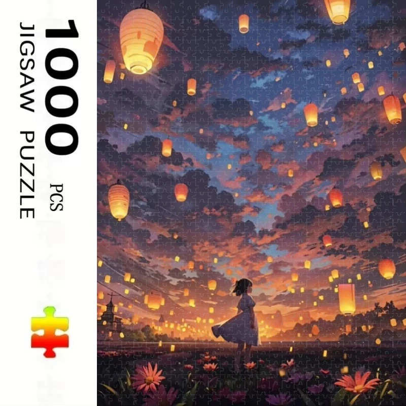 Large Size Jigsaw Puzzle 500/1000/1200/2000 Pcs Anime Sky Lantern Dusk Girl Jigsaw Puzzles for Adults Stress Relief Toys Gift