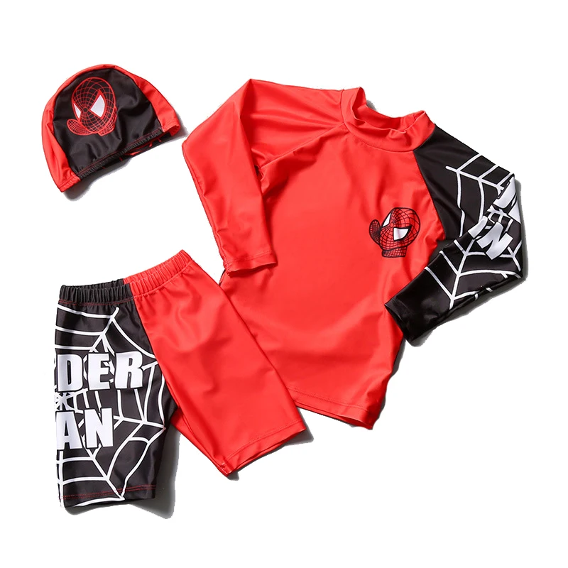 

Cartoon Avengers Spiderman Mcqueen Kids Boys Swimming Diving Surfing Suit Swimwear + Hat Summer Beach Wear Swimsuit