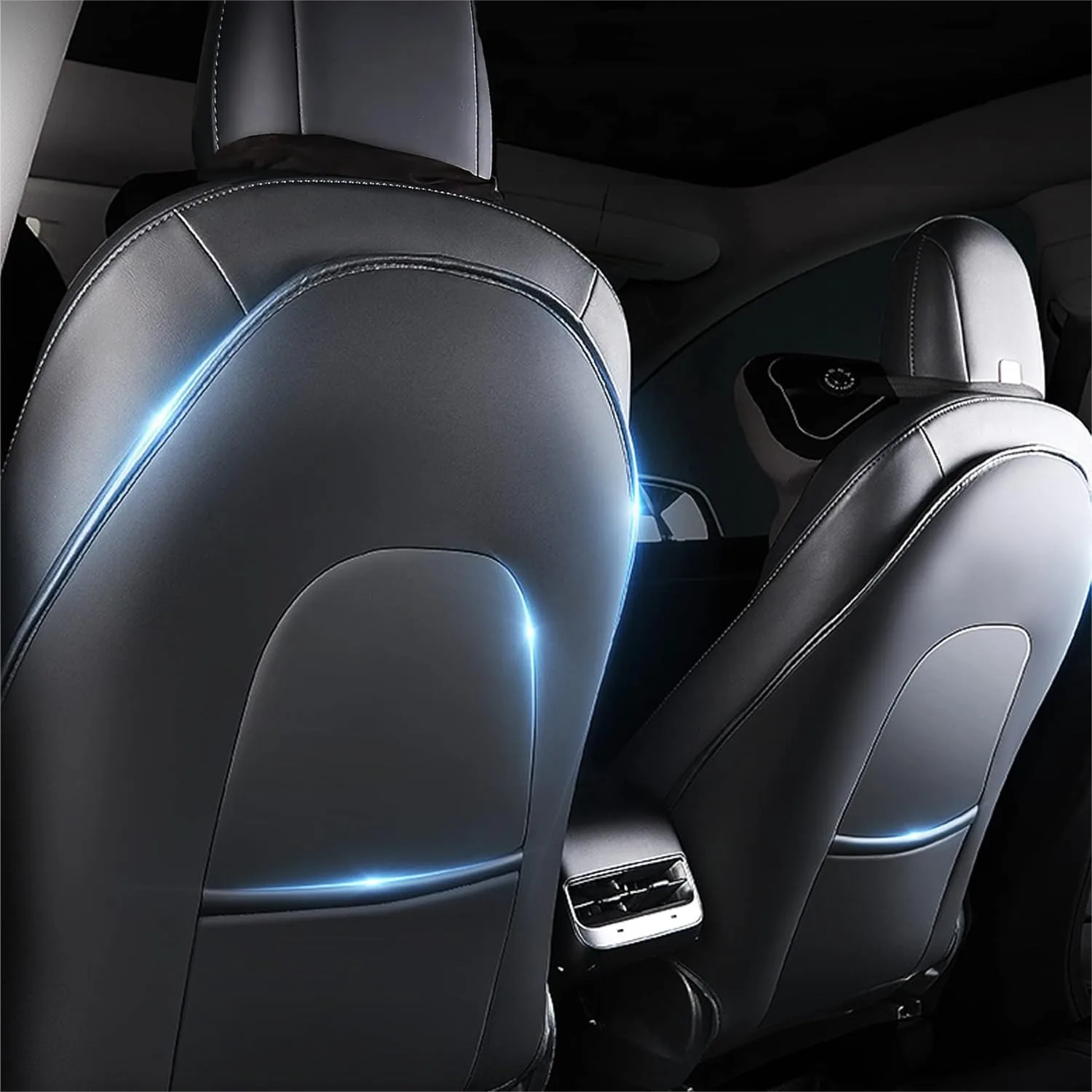 

Seat Back Kick Protectors for Tesla Model Y 3 S X (Juniper & Highland) Leather Kick Mats Set of 2 - Protect from Mud, Stains