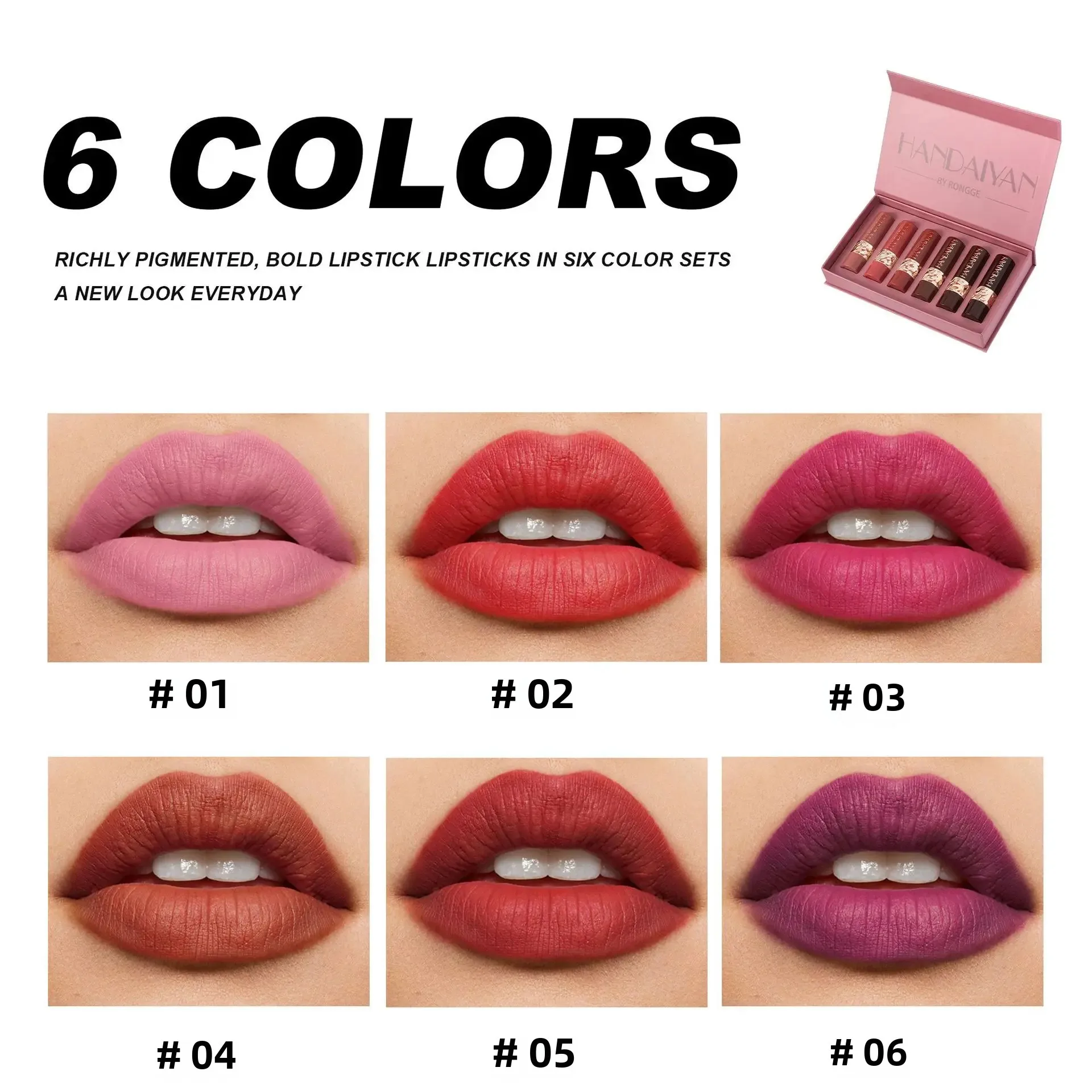 Highly Pigmented Lipstick Set 6pcs Silky Texture Lipsticks Easy Color Non-drying Matte Lip Stick Long Lasting Lipstick Gift Box