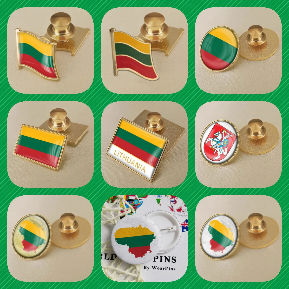 Lithuania Lithuanians Map Flag National Emblem National Flower Brooches Badges Lapel Pins