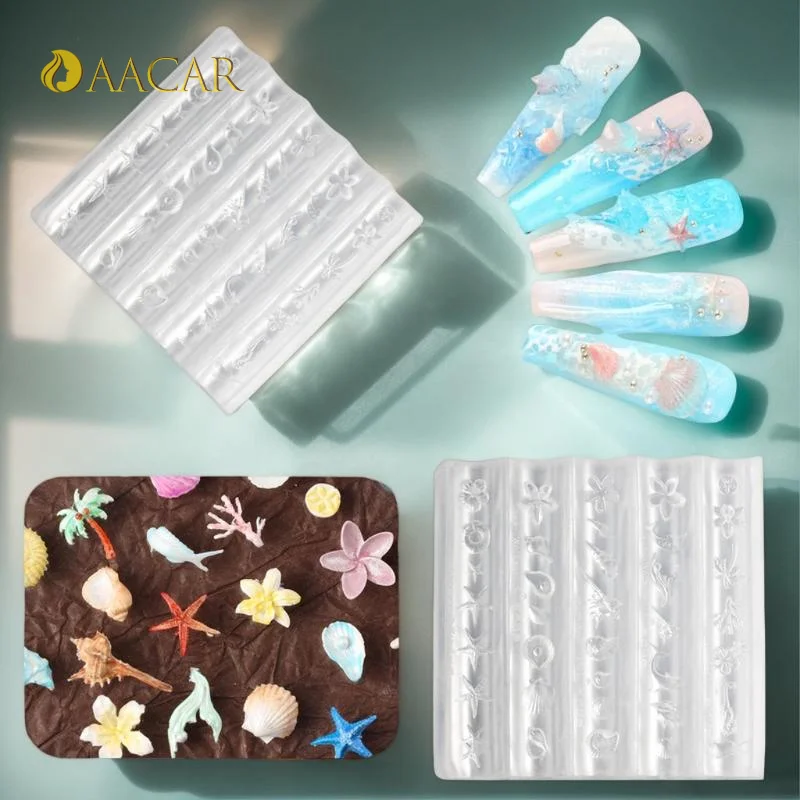1PCS 3D Acrylic Nail Mold Sea Shell Starfish Goldfish Koi Fish Summer Coral Flower Butterfly DIY Silicone Nail Art Mold