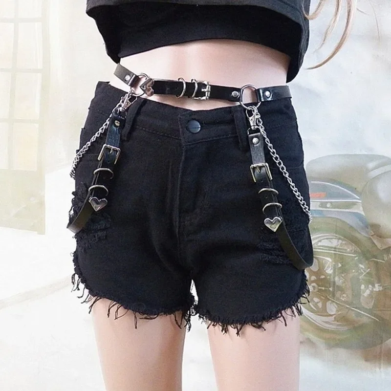 

Women Skirt Belt Female Pu Leather Hiphop Rock Nightclub Sexy Jeans Dress Heart Punk Belt With Metal Waist Chain