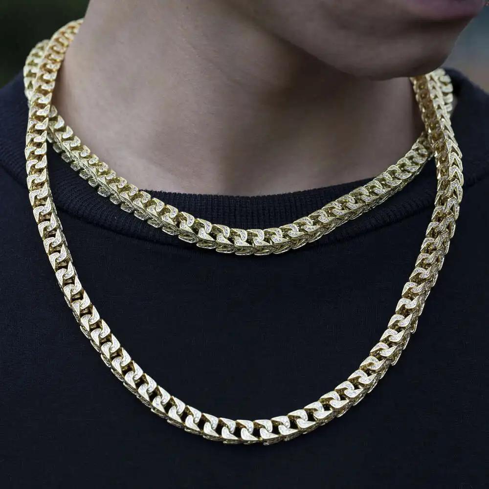 

Wholesale Men Necklace Miami Cuban Link Chain Brass Cubic Zirconia Cz Hip Hop Jewelry Fashion Necklace