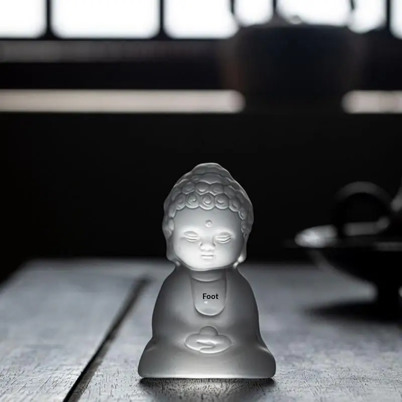 Ornements en verre Bouddha Ch'an, décorations de table à thé, accessoires de cérémonie du thé, petite statue de Bouddha, figurines de thé spirituelles et apaisantes