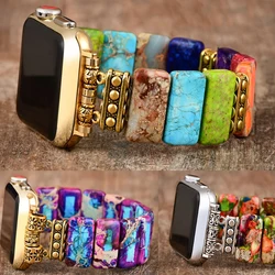 Bohemian Watch Band For Apple Watch SE Ultra 2 49mm 45mm 41mm Women Men Natural Stone Bracelet For iWatch 9 8 Band 42 38mm 40mm