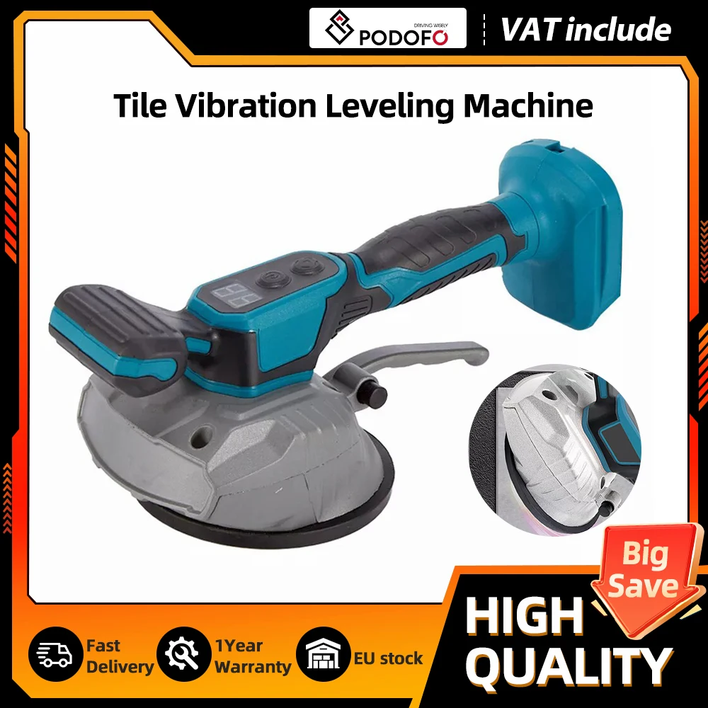 Image of Podofo 8-Gang Kabelloser Fliesen-Vibrationsnivellierer Handgehaltener Fliesenlege-Vibrator für Makita 18V Akku