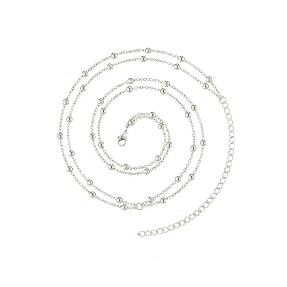 2025 New STAINLESS STEELGold Color Round Beaded Waist Chain for Women Simple Metal Double-Layer Chain Adjustable Belly Chain Bea