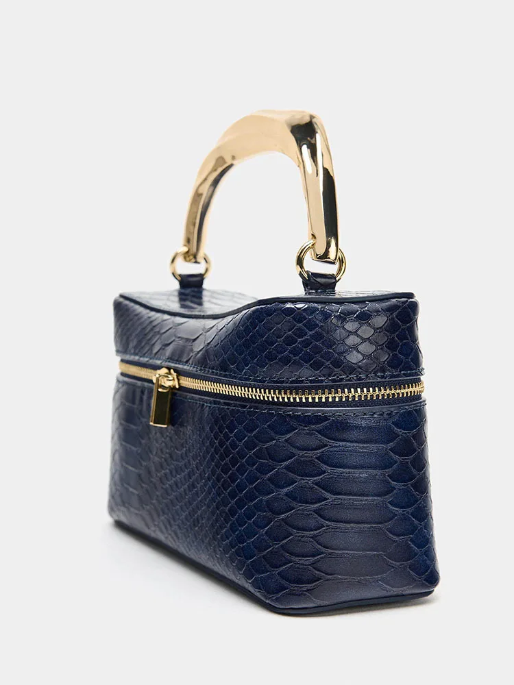 Fashion PU Crocodile-Patterned Handbag Polyester Lining Single Strap Women's Metal Hand-carrying Crossbody Shoulder Bag