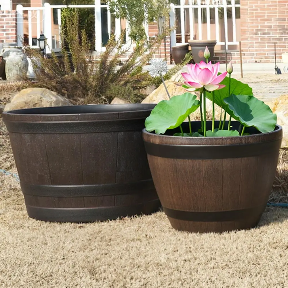 2026 Flowerpot with Built-In Drainage System Rustic Style Garden Container Entryway Decorative Planter Barrel Flowers Herbs Vege