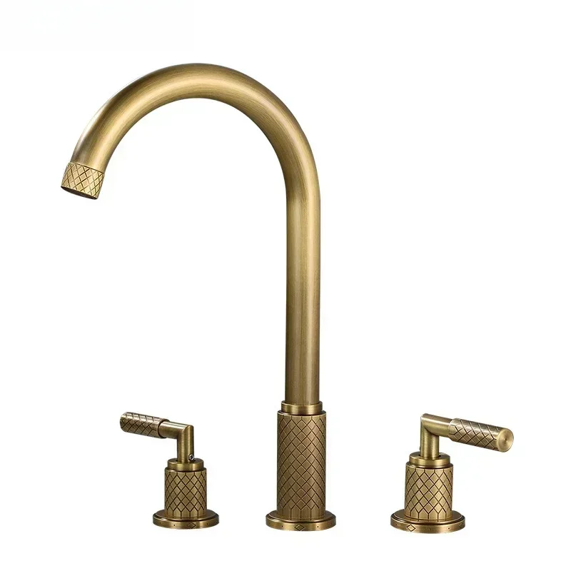 

2 Handles Bathroom Faucet Brushed Gold Lavatory Faucet 360 Degrees Swivel Basin Faucet