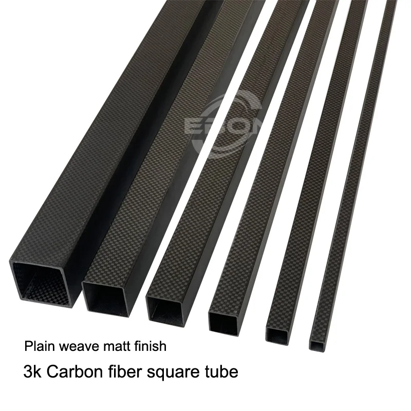 EBON-Tube carré en fibre de carbone 3K, tissage en toile haute résistance 256, OD 8mm, 10mm, 12mm, 15mm, 16mm, 18mm, 20mm, 22mm, 24mm, 25mm, 1PC