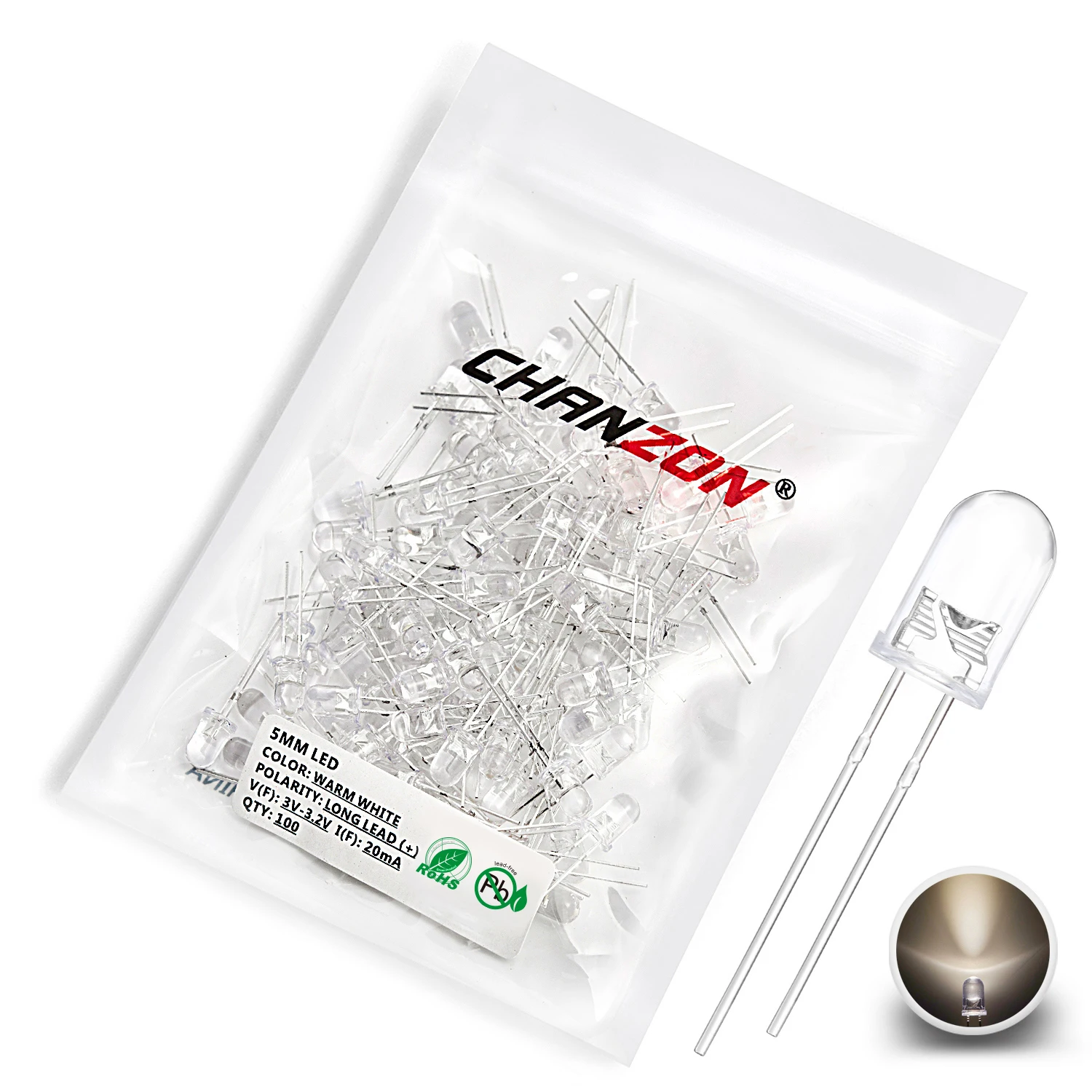100 Stück 5 mm LED-Dioden, ultrahell, warmweiß, rot, grün, blau, UV-Lila, gelb, orange, rosa, mehrfarbig, 2 V, 3 V, emittierendes Sortienset