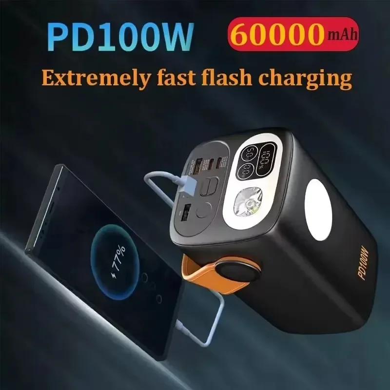 PD100W Fast Charger Large Capacity 60000mAh Laptop Power Bank Portable External Backup Battery for Outdoor Camping IPhone 16