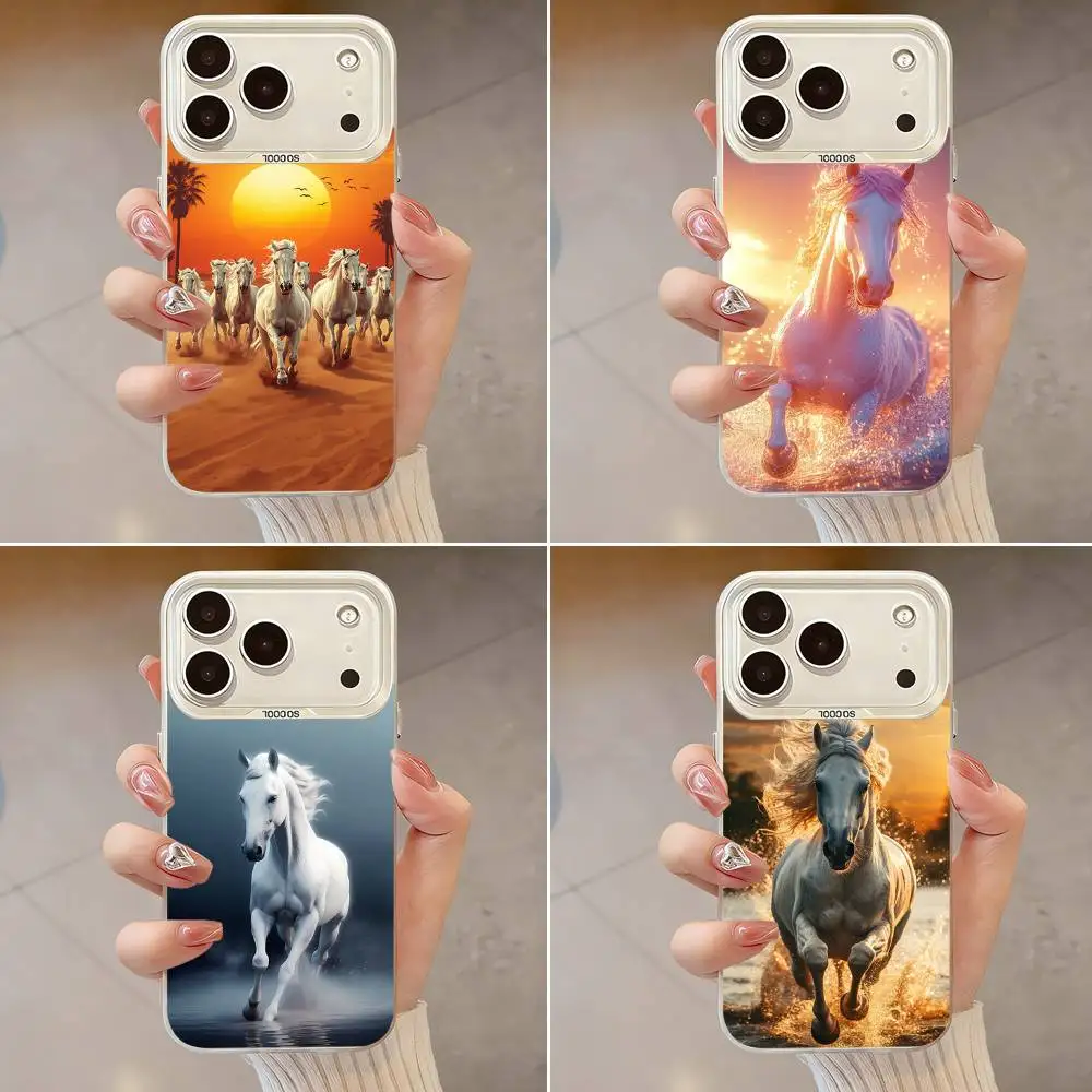 

Movement Art Galloping Horse Phone Case For iPhone 17,16,13,12,X,11,15,14,Pro,Max,Plus,SE4,Air,Mini White IMD HD Matte