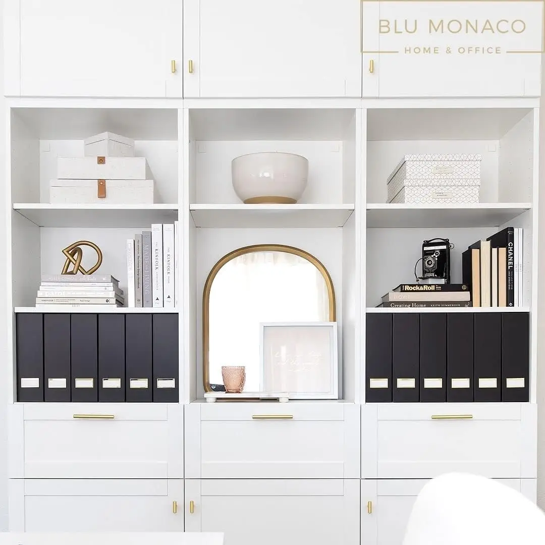 Set of 6 Black Foldable Magazine File Holders with Gold Labels - Cardboard Storage Box & Desk Organizer for Workspace